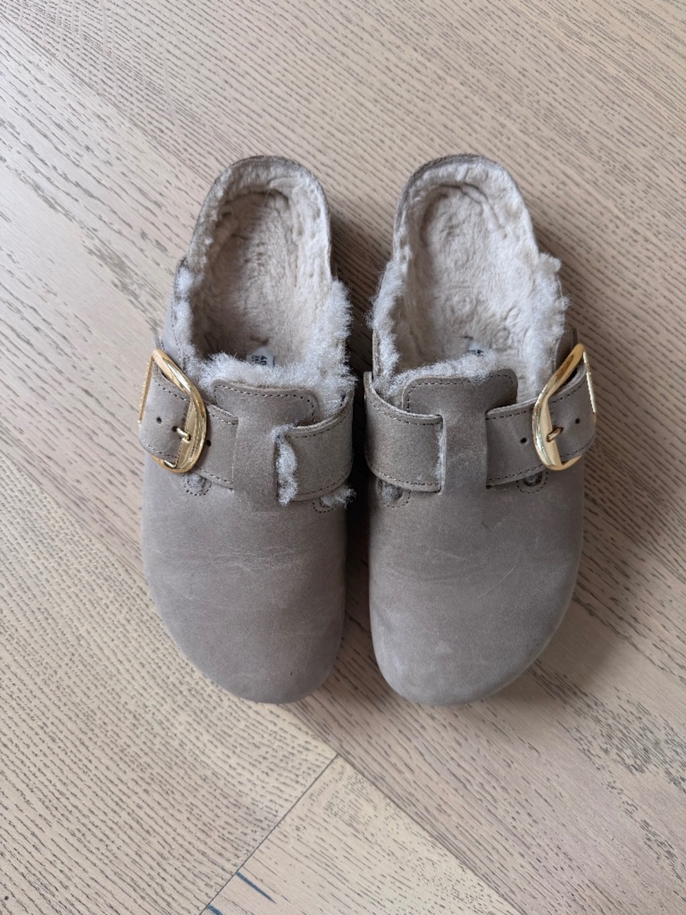 Birkenstock Boston Shearling Clogs Taupe Suede Fur Lined Size 40 / US 9